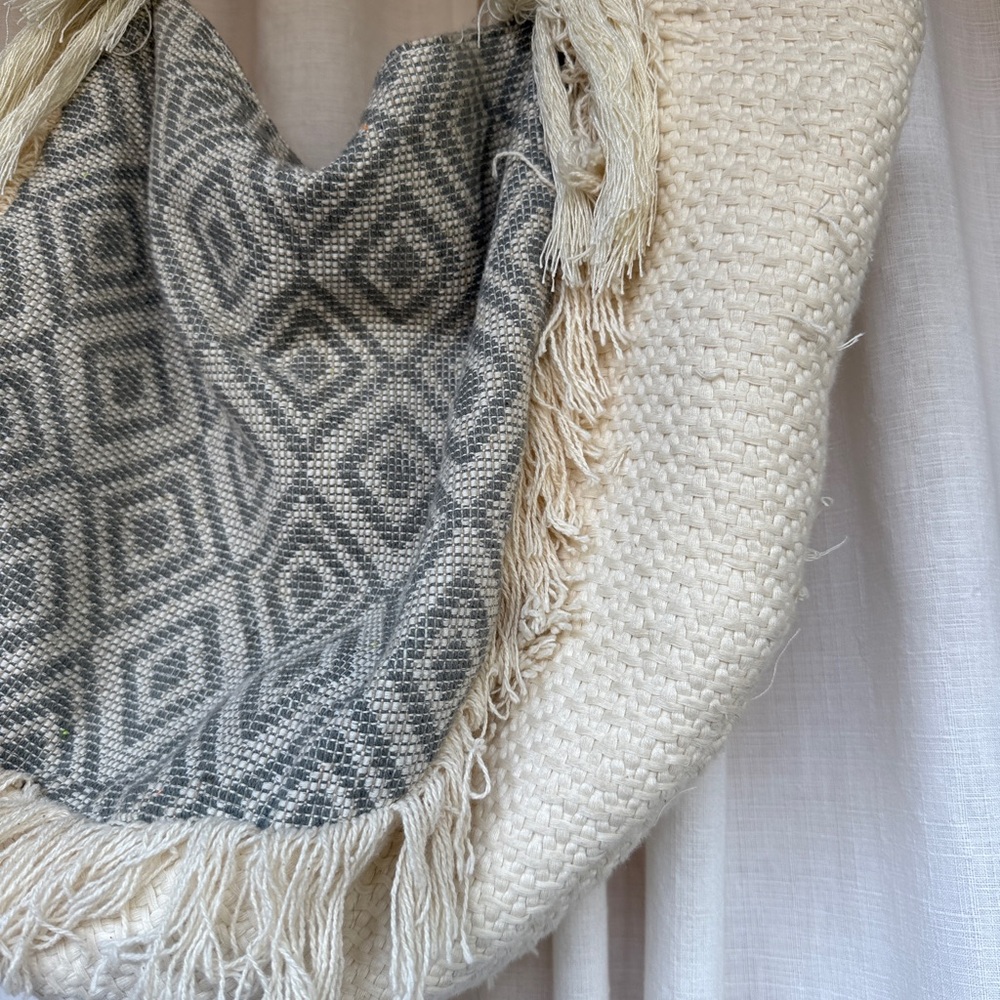 Merona Cream and Gray Fringe Tote Bag - Picture 3 of 6
